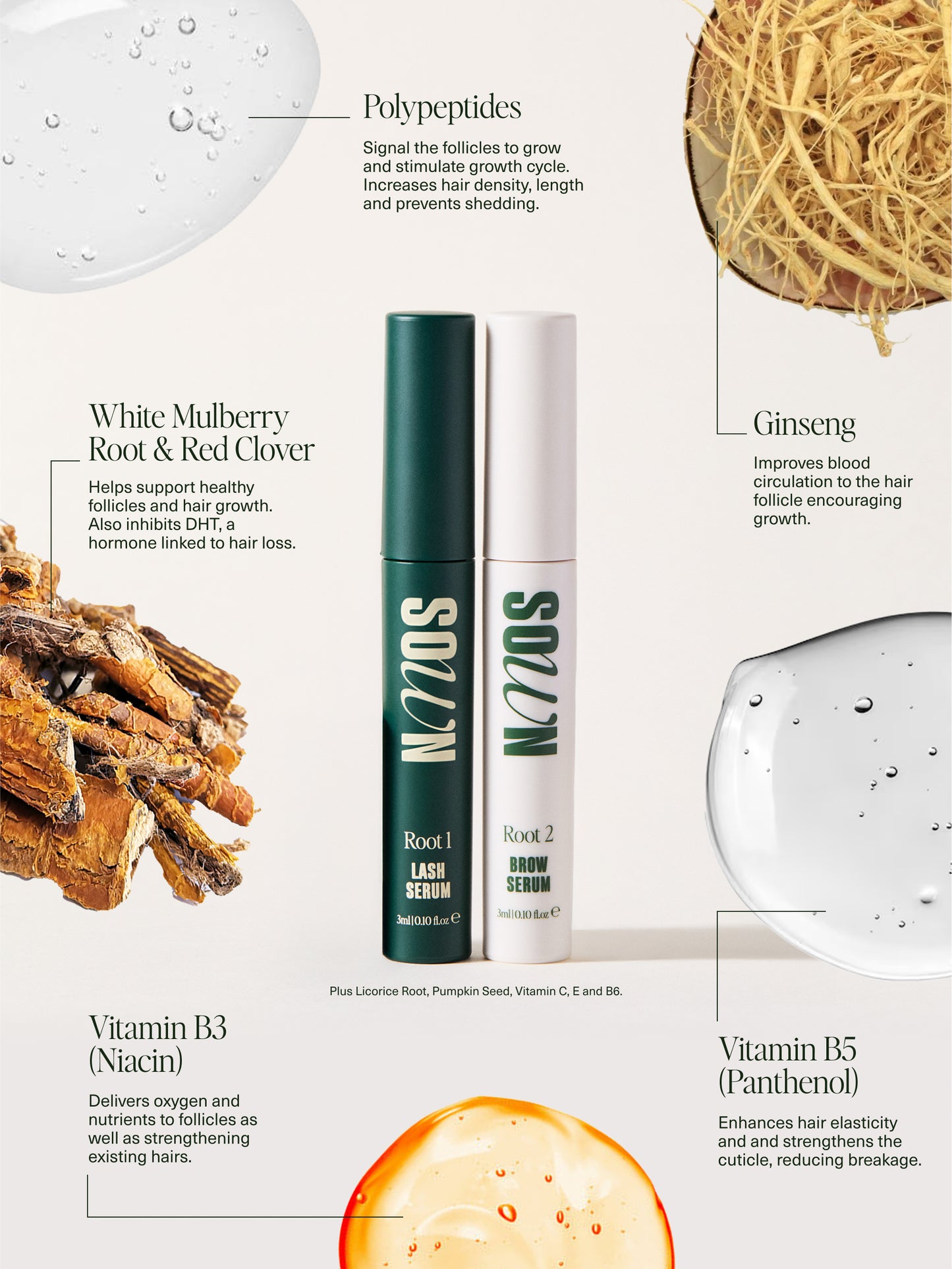 SOWN lash and brow bundle ingredients - peptide and botanical formula